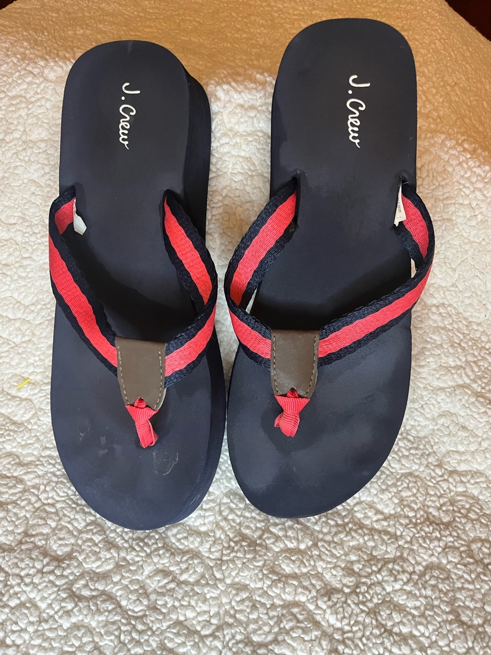 J.Crew Platform Flip Flop Sandals Navy Pink Stripe Women’s Size 7